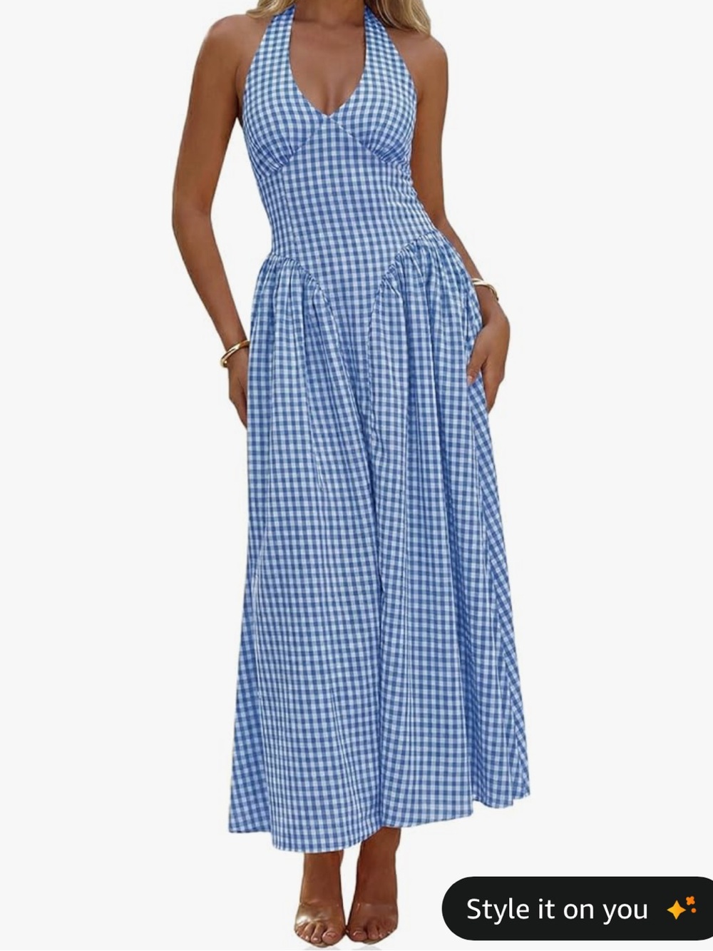 Spring dress - picnic style - blue checkered